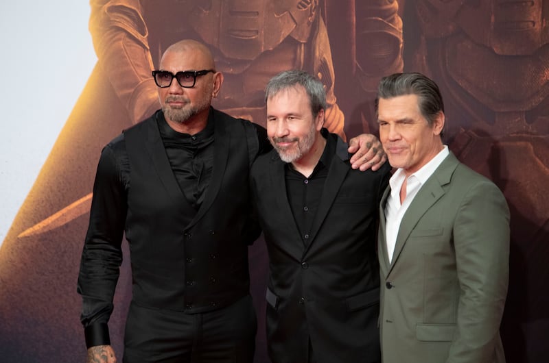 Dave Bautista, director Dennis Villeneuve and Josh Brolin at the Dune: Part Two Middle East premiere in Abu Dhabi. All photos: Ruel Pableo for The National