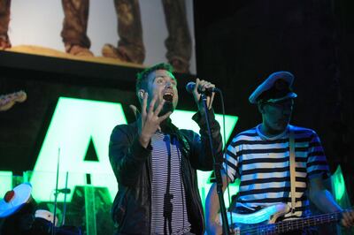 Damon Albarn of the British virtual band Gorillaz performs at the Damascus Citadel, the 11th Century fortified palace situated in the ancient city of Damascus, on July 25, 2010, along side The Syrian National Orchestra for Arabic Music. Elizabeth White, Director of the British Council in Syria said: "This is going to be the event of the summer. Gorillaz is the first Western band on this scale ever to play in Damascus.  AFP PHOTO/STR (Photo by AFP)