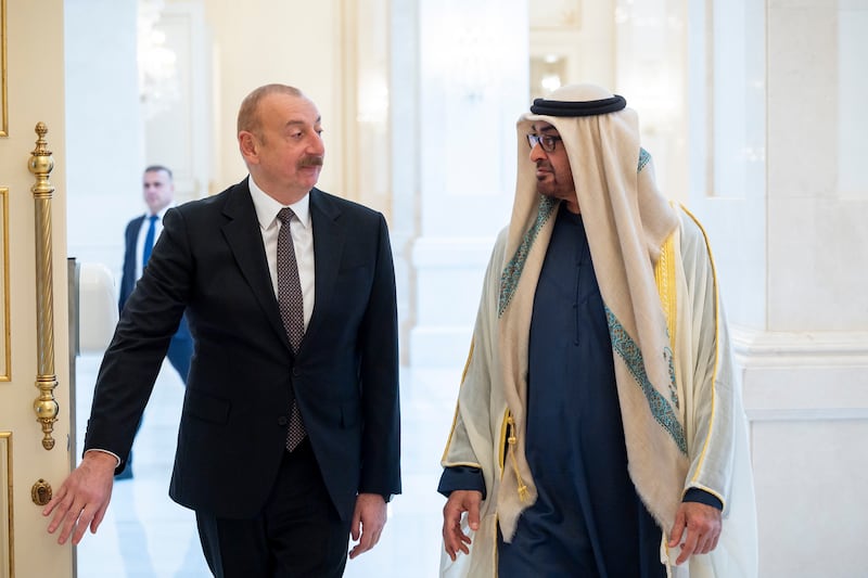 Sheikh Mohamed meets President Ilham Aliyev of Azerbaijan, at Zagulba Presidential Residence, in Baku