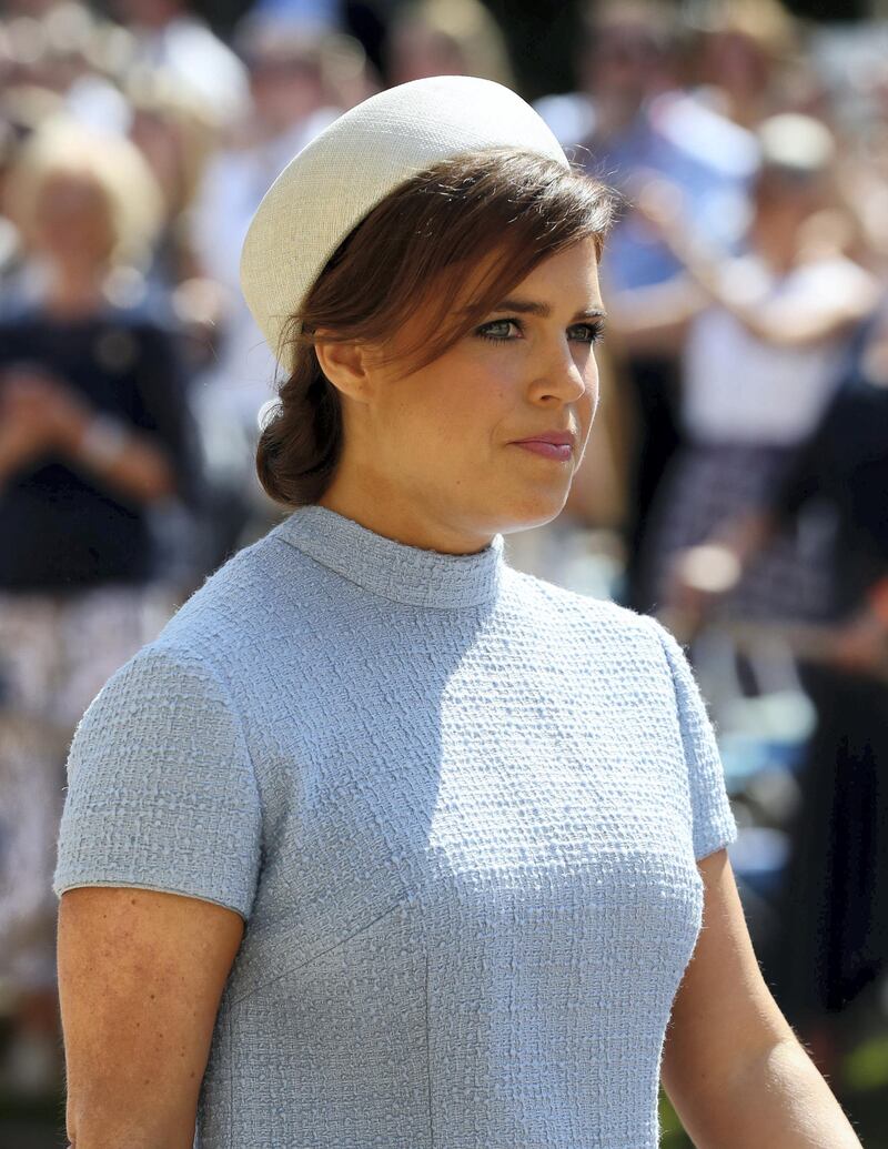 WINDSOR, UNITED KINGDOM - MAY 19:  Princess Eugenie arrives at St George's Chapel at Windsor Castle before the wedding of Prince Harry to Meghan Markle on May 19, 2018 in Windsor, England. (Photo by Gareth Fuller - WPA Pool/Getty Images)