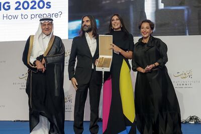 Nadine Labaki and Khaled Mouzannar receive an award of recognition from the Beirut Institute. Beirut Institute 