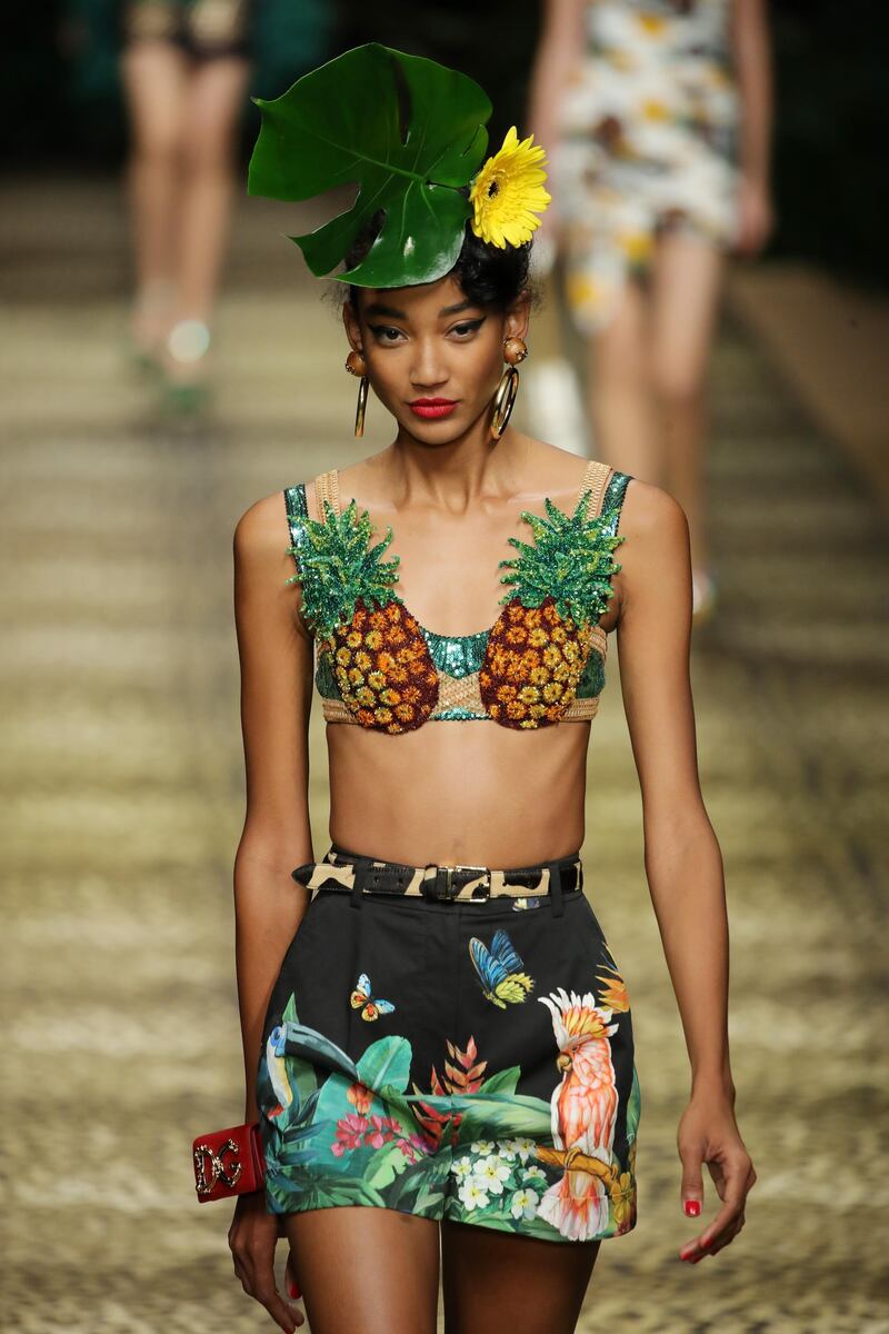 Dolce & Gabbana went for a tropical vibe with this pineapple style bralette. Getty Images