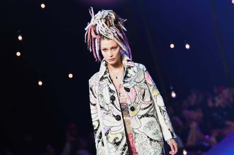 Model Bella Hadid displays the fashion of Marc Jacobs during New York Fashion Week in New York on September 15, 2016. (Photo by ANGELA WEISS / AFP)