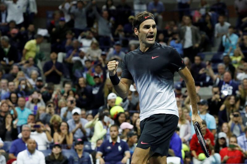 Tennis - US Open - New York, U.S. - September 2, 2017 - Roger Federer of Switzerland reacts upon winning match point of his third round match against Feliciano Lopez of Spain. REUTERS/Andrew Kelly