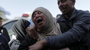 A Palestinian mother from the Barbakh family mourns the death of her son in an Israeli air strike. EPA