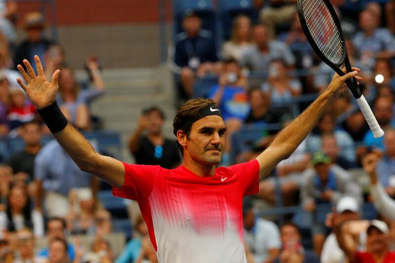 Tennis - US Open - New York, U.S. - August 31, 2017 - Roger Federer of Switzerland celebrates winning his second round match against Mikhail Youzhny of Russia. REUTERS/Andrew Kelly