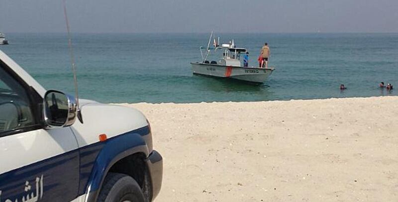 A Sudanese trainer died while trying to save his camel from drowning at Al Hamriya beach in Sharjah, police have said. Courtesy Sharjah Police