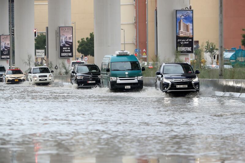 Heavy rain led to flooding in Discovery Gardens. Pawan Singh / The National