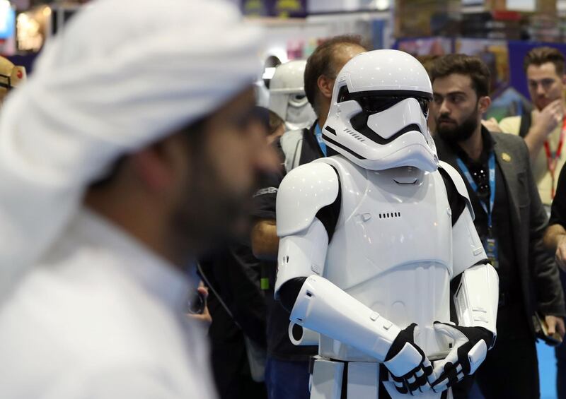 A cosplayer dressed as a Star Wars Stormtrooper.