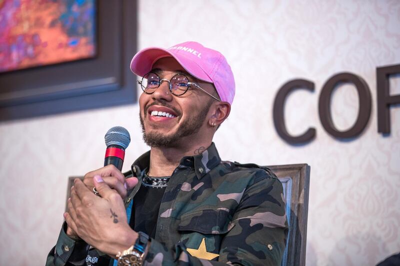 Dubai, UAE. March18, 2018.
 GESF Education Forum - Day 1 - Lewis Hamilton during the forum at the Coffee House.
Victor Besa / The National
National
Reporter:  Roberta Pennington