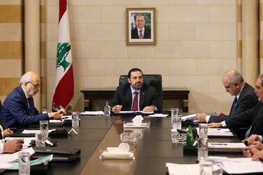Prime Minister Saad Hariri heads a meeting to discuss a draft policy statement at the governmental palace in Beirut,  February 6, 2019. Reuters