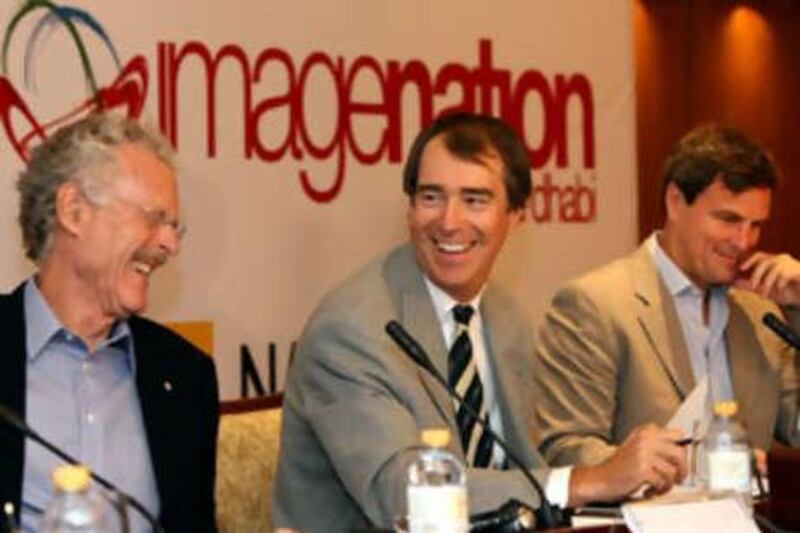 Edward Borgerding, CEO of ADMC and Imagenation, centre, with Jake Eberts, left, and Tim Kelly, right, from National Geographic at a press conference to announce the joint venture.