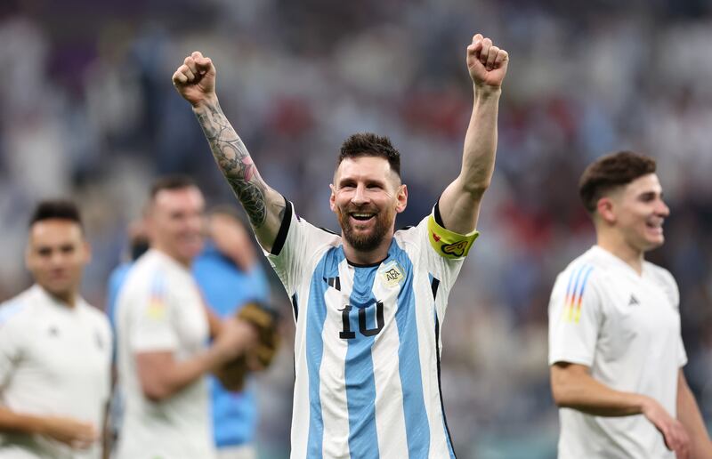 Lionel Messi of Argentina celebrates after the game. Getty 