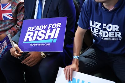 Rishi Sunak and Liz Truss supporters at a hustings event in Norwich North, in the English country of Norfolk. PA