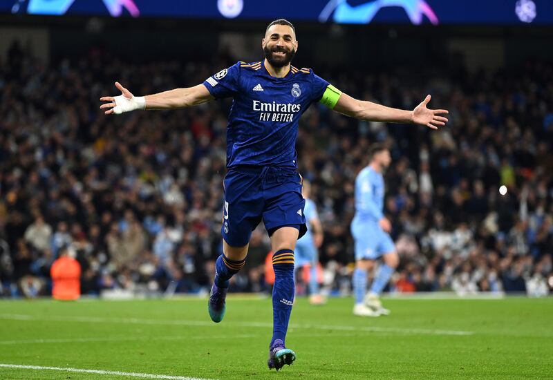 Karim Benzema celebrates after scoring Real Madrid's third goal from the penalty spot. Getty