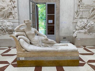 This is the plaster version, the toes of which were snapped off after a tourist tried to sit on the figure's lap. Museum Antonio Canova / Facebook