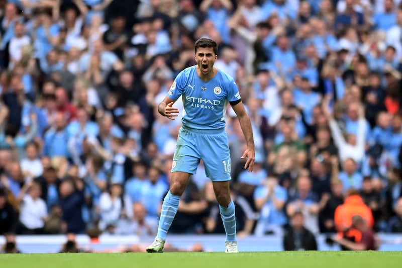 Rodri celebrates after scoring. Getty