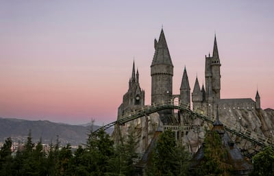 Hogwarts castle, with a view of Flight of the Hippogriff roller coaster at Universal Studios Hollywood. Photo: Universal Studios 
