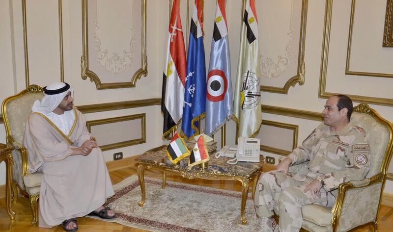 Sheikh Abdullah bin Zayed, Minister of Foreign Affairs, meets Gen Abdel Fattah El Sisi, Egypt’s military chief. Wam