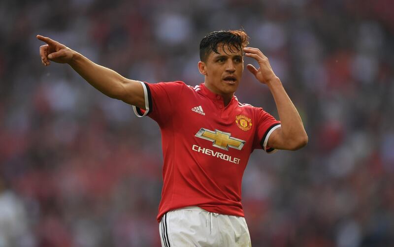 LONDON, ENGLAND - APRIL 21:  Alexis Sanchez of Manchester United reacts during The Emirates FA Cup Semi Final match between Manchester United and Tottenham Hotspur at Wembley Stadium on April 21, 2018 in London, England.  (Photo by Shaun Botterill/Getty Images)