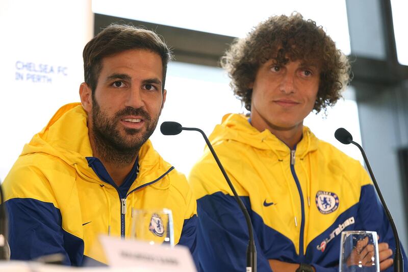 PERTH, AUSTRALIA - JULY 20: Cesc Fabregas and David Luiz of Chelsea address the media during a Chelsea FC press conference at Optus Stadium on July 20, 2018 in Perth, Australia.  (Photo by Paul Kane/Getty Images)