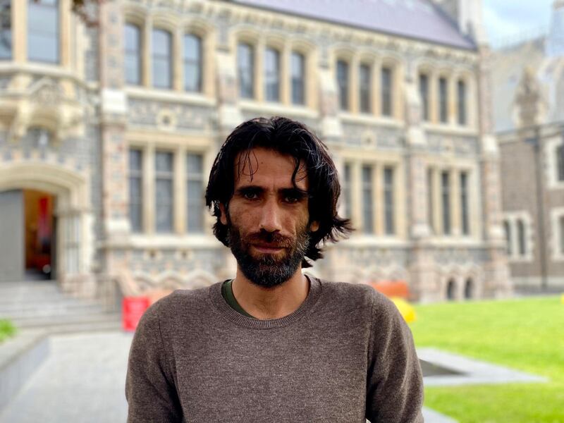 Iranian Kurdish refugee Behrouz Boochani, pictured in Christchurch, outside the Arts Centre. Courtesy Emily Spink. 