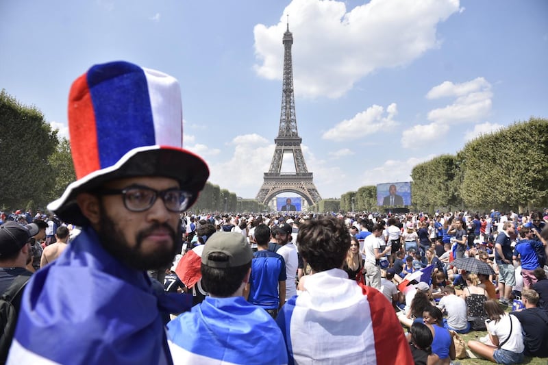 French supporters gather at the Eiffel Tower fan zone in Paris, France. EPA