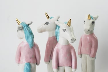 Ceramic unicorns by French sculptor Clementine De Chabaneix. Courtesy Comptoir 102