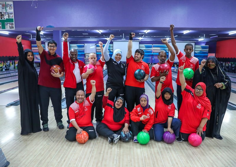 Al Ain, UAE, March 8, 2018.  UAE Special Olympics team training sessions.  UAE Mem's Bowling Team.
Victor Besa / The National
National
Reporter; Ramola Talwar