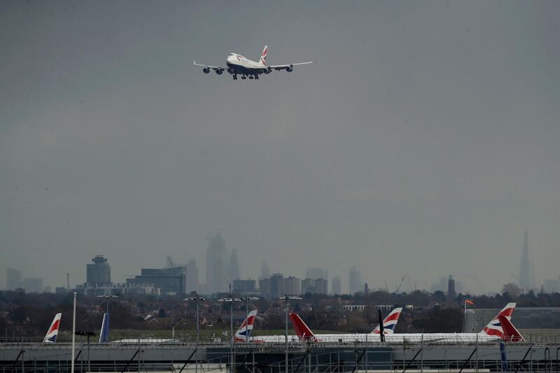 A plane comes in to land at Heathrow Airport in London, Wednesday, Jan. 9, 2019. London's Heathrow Airport briefly halted departing flights on Tuesday after a reported drone sighting â€” a development that came just three weeks after multiple reports of drone sightings caused travel chaos at nearby Gatwick Airport. (AP Photo/Matt Dunham)