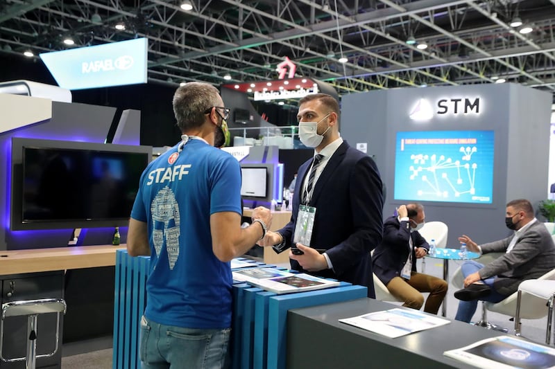 People visit the STM stand at GISEC at the World Trade Centre in Dubai on May 31st, 2021. Chris Whiteoak / The National. 
Reporter: Kelly Clark for News