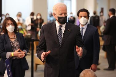 US President Joe Biden visits a coronavirus vaccination site at the Virginia Theological Seminary in Alexandria, Virginia, on April 6, 2021. EPA