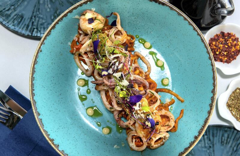May 6, 2021. A look at new waterfront restaurant Medi Terra in Abu Dhabi. 
-Seafood Linguini
Victor Besa / The National.
Reporter: Janice Rodriques for Lifestyle