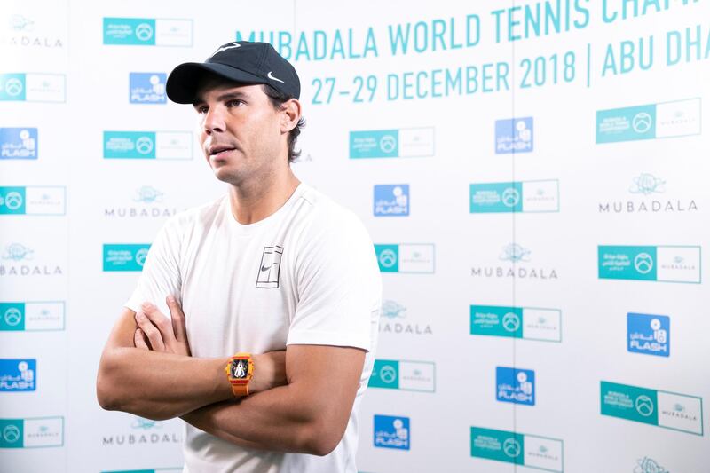 ABU DHABI, UNITED ARAB EMIRATES - DECEMBER 27, 2018. 

Rafael Nadal at Zayed Sports City's International Tennis Centre.

(Photo by Reem Mohammed/The National)

Reporter: GRAHAM
Section:    SP