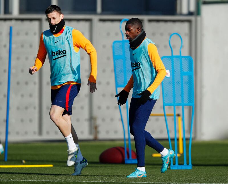 Ousmane Dembele and Clement Lenglet during Barcelona's training. Reuters