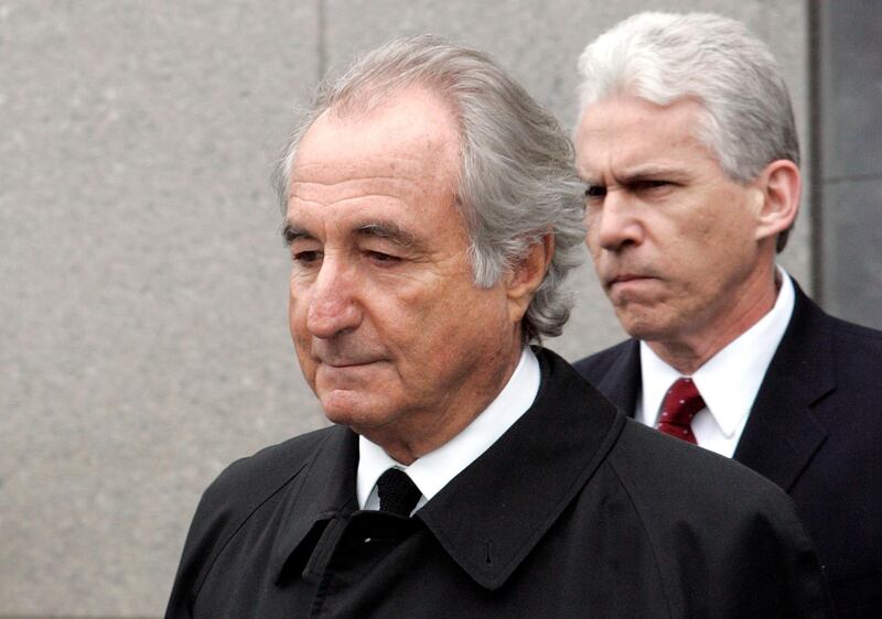 FILE - In this Tuesday, March 10, 2009, file photo, former financier Bernie Madoff exits federal court in Manhattan, in New York. Madoff asked a federal judge Wednesday, Feb. 5, 2020, to grant him a â€œcompassionate releaseâ€ from his 150-year prison sentence, saying he has terminal kidney failure and less than 18 months to live. (AP Photo/David Karp, File)