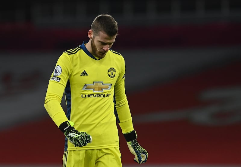 MANCHESTER UNITED PLAYER RATINGS: David De Gea – 6. Little to do in the first half. Saw a free-kick hit his crossbar and then saved from Smith-Rowe after 66 as Arsenal dominated. United’s problem wasn’t at his end of the field but the lack of conviction in front of him against a team missing three of their best players. EPA