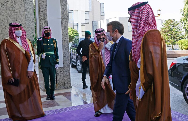 The visit by Mr Macron comes after French Foreign Minister Jean Yves Le Drian’s trip to Riyadh in October. AFP