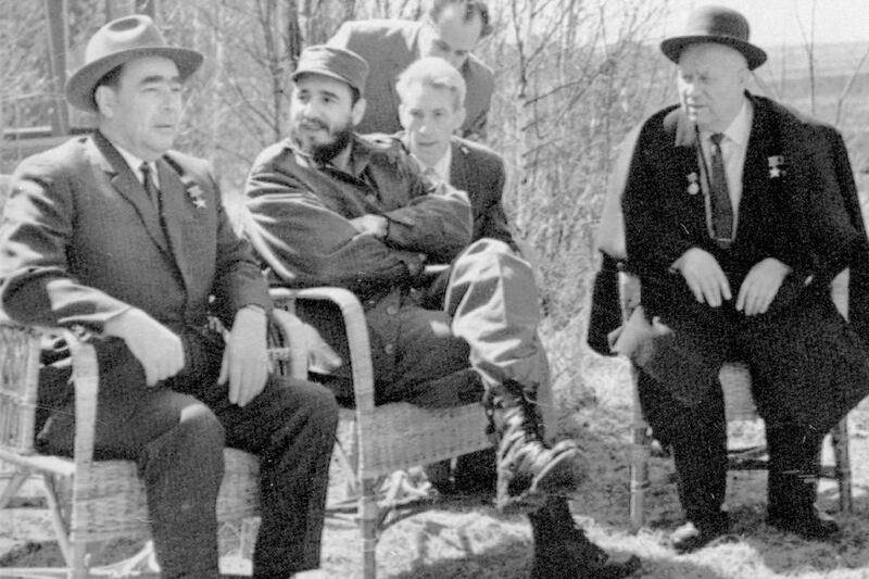Fidel Castro with Soviet president Leonid Brezhenev, left, and premier Nikita Khrushchev, right, at the latter’s estate near Moscow on April 30, 1963. Russian president Vladimir Putin described Castro as “a sincere and reliable friend of Russia”. Itar-Tass via AP