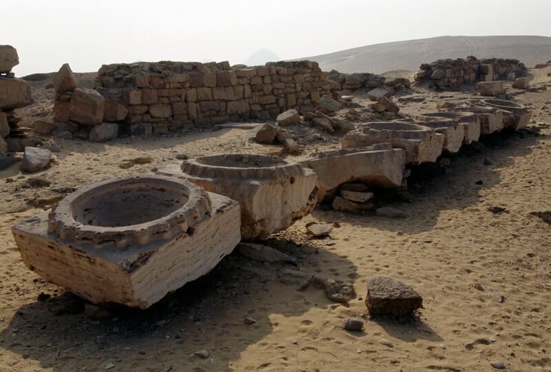 Alabaster basins of the Great Slaughterhouses, Sun Temple of Abu Gorab, Necropolis of Abusir (Unesco World Heritage List, 1979), Egypt.  Getty Images