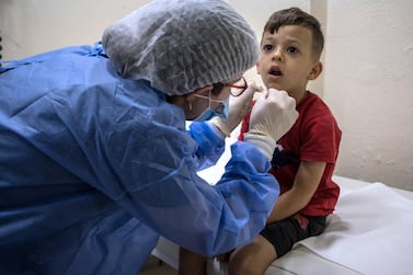 Haisam, 5, was injured in the August 4 blast and has since experienced trauma, is being treated in a small clinic. Stefanie Glinski for The National