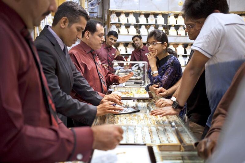 Gold and other jewellery at the Gold Souk in Deira, Dubai. The UAE retailing industry is expected to grow by 7 per cent annually over the next five years. Razan Alzayani / The National