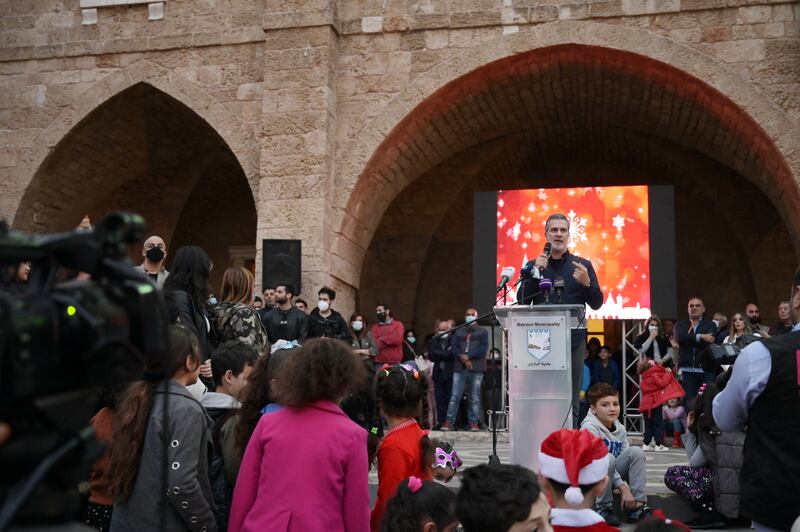 Tourism Minister Walid Nassar speaks to the crowd. The ambitious festival highlights the rare case of a city that has witnessed a visitor boom even as the country's economy collapses.