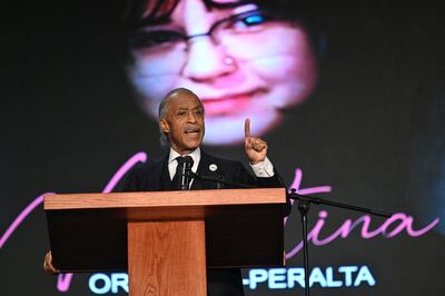 Civil rights leader Reverend Al Sharpton delivers the eulogy at the funeral for 14-year-old Valentina Orellana Peralta, who was killed on December 23rd by a police officer’s stray bullet while shopping with her mother at a clothing store in North Hollywood, California. AFP