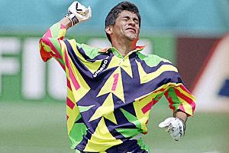 Campos celebrates Mexico's win over Ireland at the 1994 World Cup in the USA.