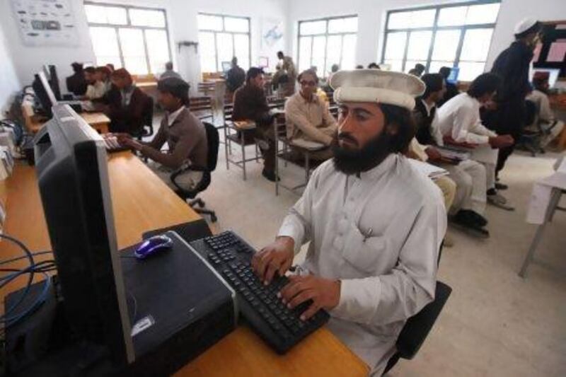 A man attends a computer class at the Waziristan Institute of Technical Training in Wana, the main town in Pakistan's South Waziristan tribal region bordering Afghanistan.