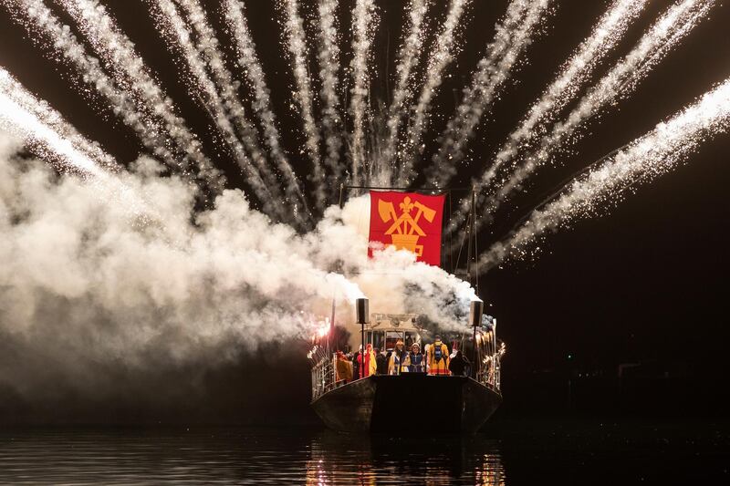 Fireworks are shot from a boat during the 'Urknall' (Big Bang), which at 5am starts the carnival of Lucerne, Switzerland. EPA