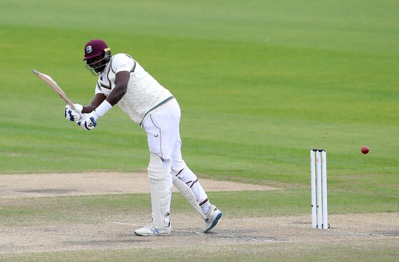 West Indies' Jason Holder bats during day five of the Third Test at Emirates Old Trafford. PA