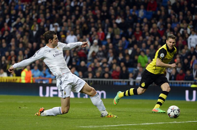 Gareth Bale scores for Real Madrid against Borussia Dortmund in the Champions League in 2014. AFP