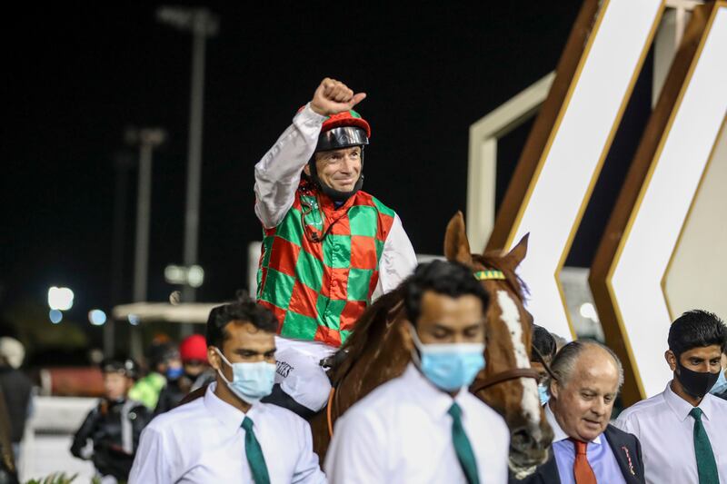 Adrie De Vries rode Somoud to victory in the President's Cup for Purebred Arabians at Abu Dhabi Equestrian Club. All images Khushnum Bhandari / The National

